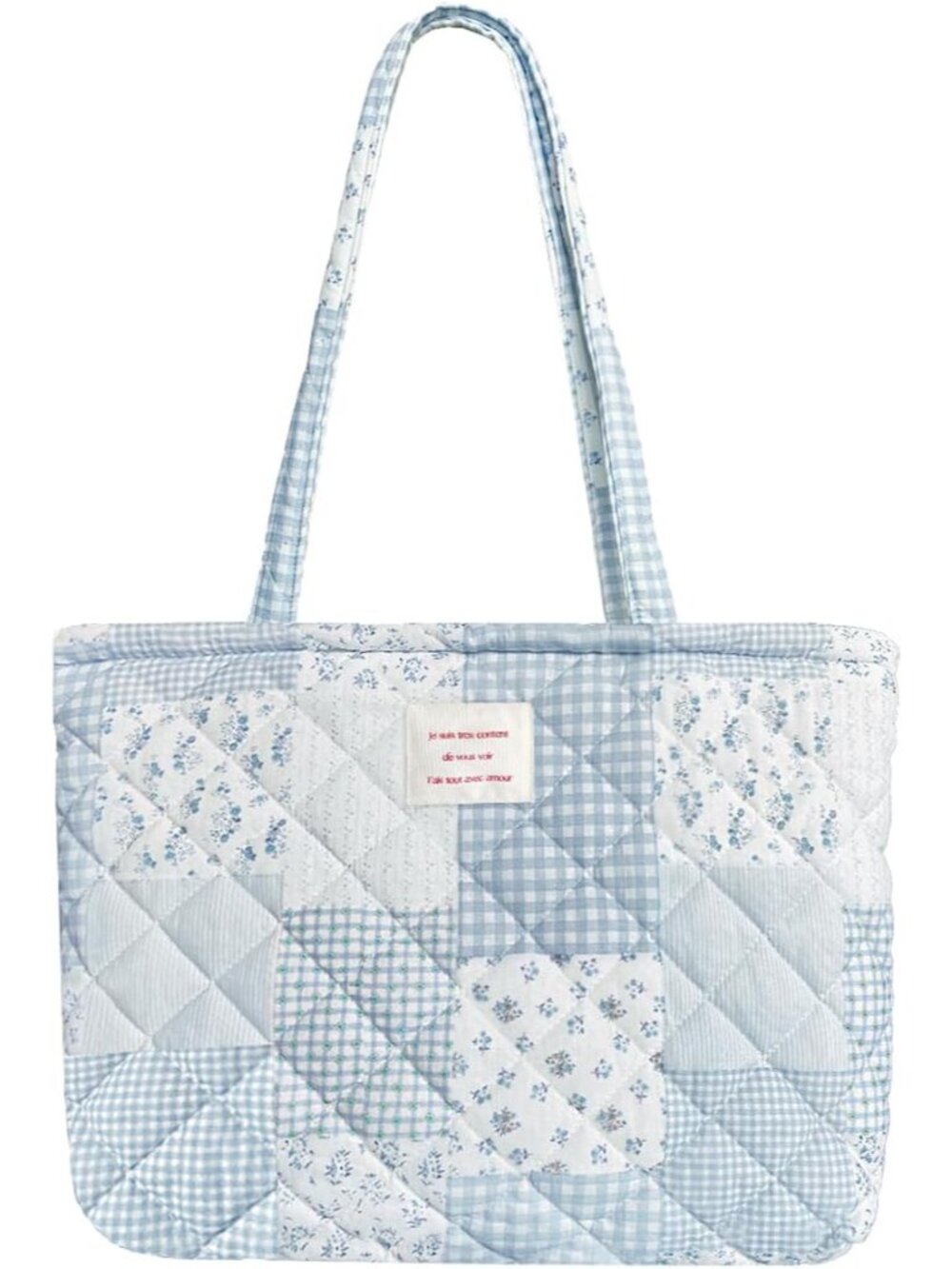 Small Floral Quilted Tote Bag with Zipper Closure for Women Girls